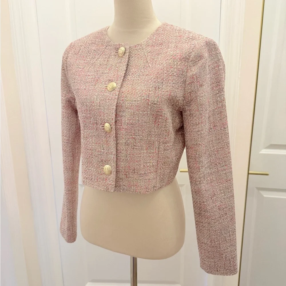 TED BAKER NWT PINK TWEED CROPPED BLAZER 3 - Picture 10 of 13